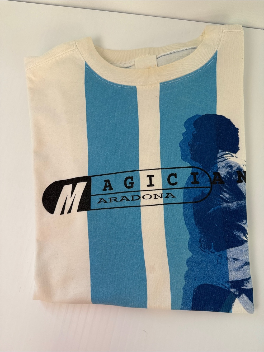 Vintage Puma White & Blue Maradona Graphic Short Sleeve Tee